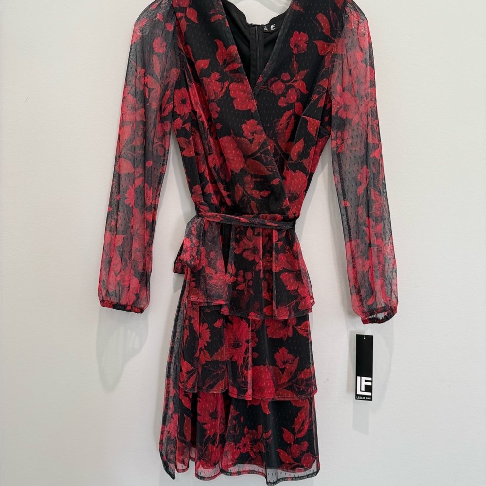 Leslie Fay Black and Red Floral Dress